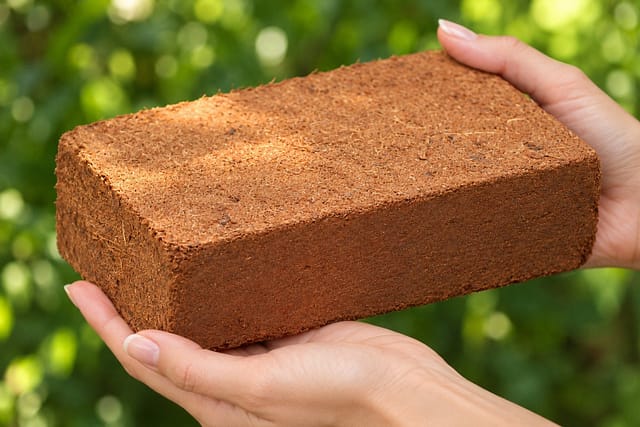 Compressed coco coir block for worm bedding