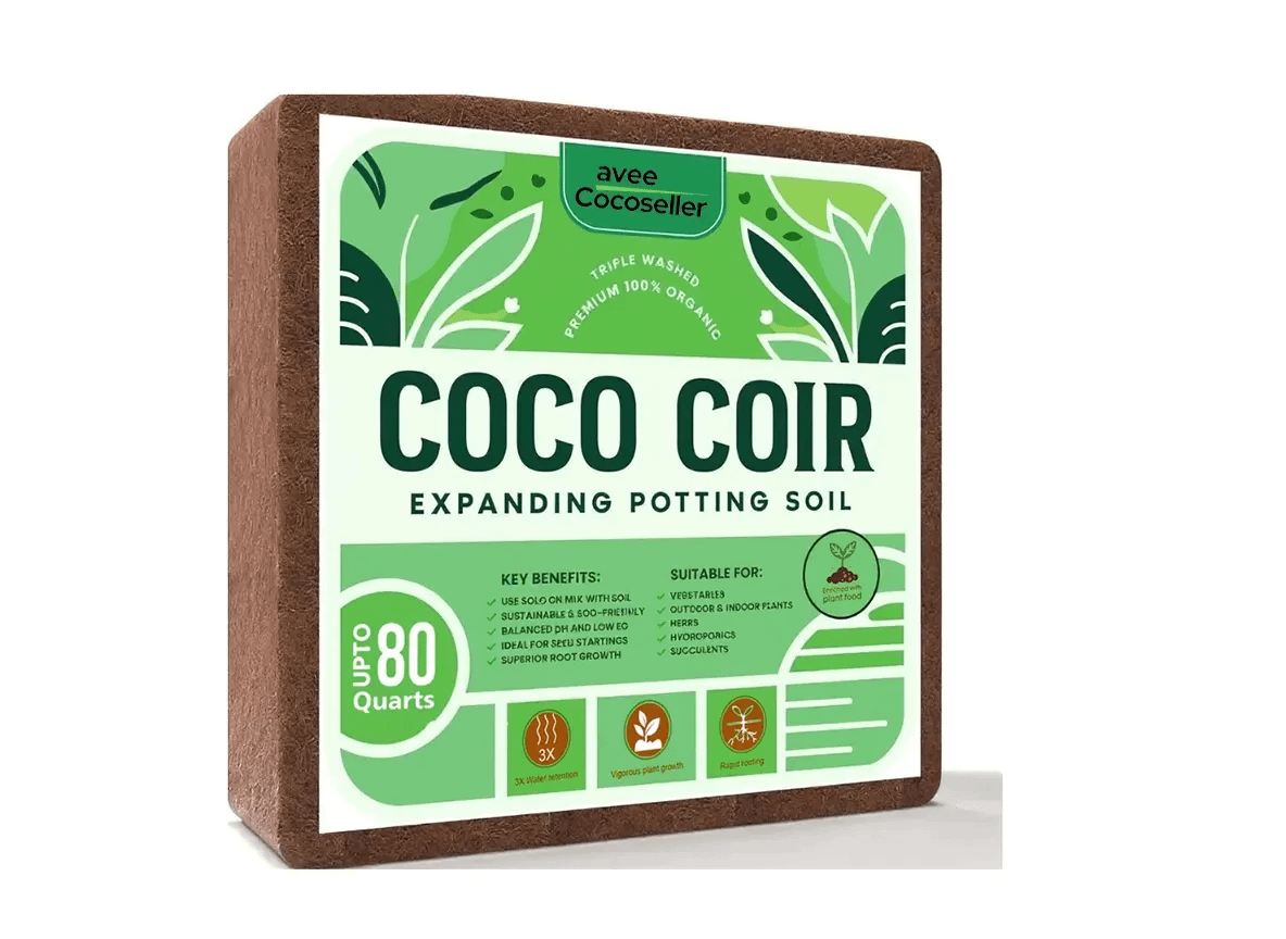 Compressed 5kg coco peat block used for rehydrated transplant and potting-on mixes