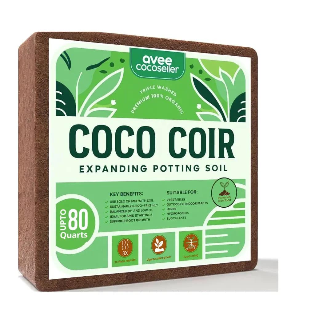 Avee Cocoseller branded coco coir expanding potting soil block, compressed and shrink-wrapped for wholesale resale