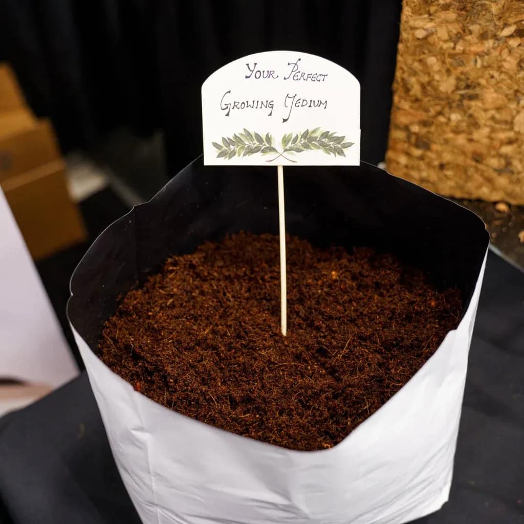 Open-top coco coir grow bag pre-filled with compressed substrate